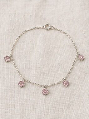 Nadri Y2K Pink Crystal Flower Anklet Silver Tone Dainty Charm